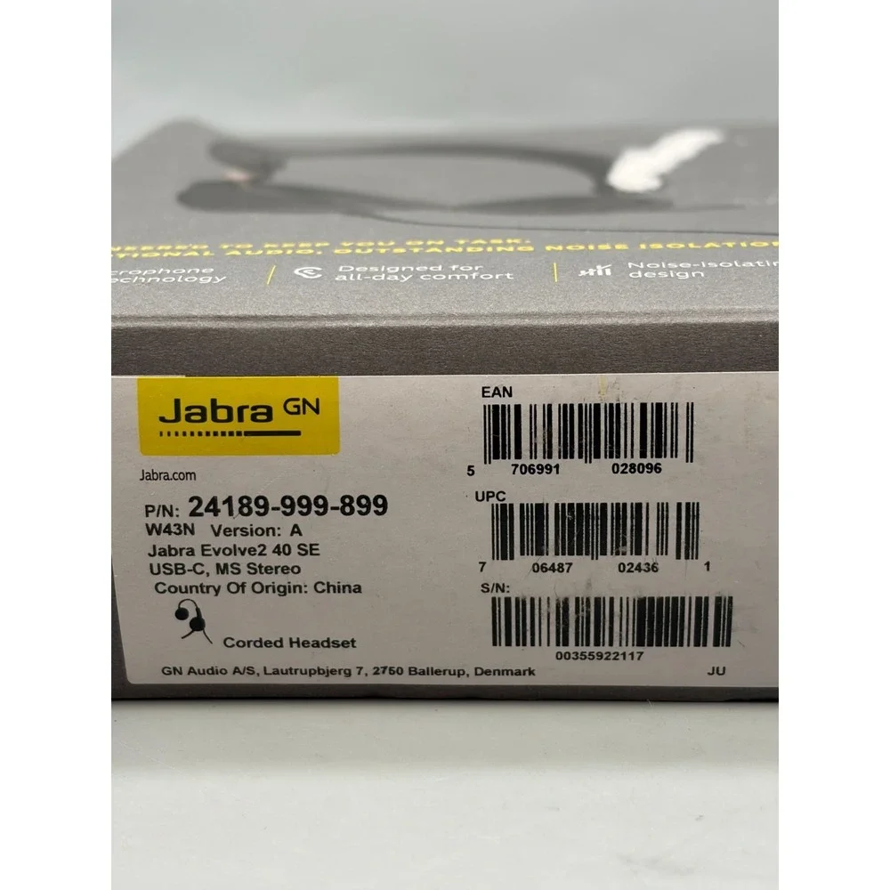 Jabra Evolve2 40 SE WIRED MS Stereo Headset USB-C - Sealed